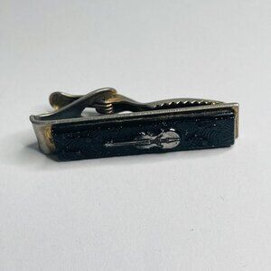 Vintage Tie Clip Bar - Silver Violin & Music Notes on Black Musician Theme (V6)